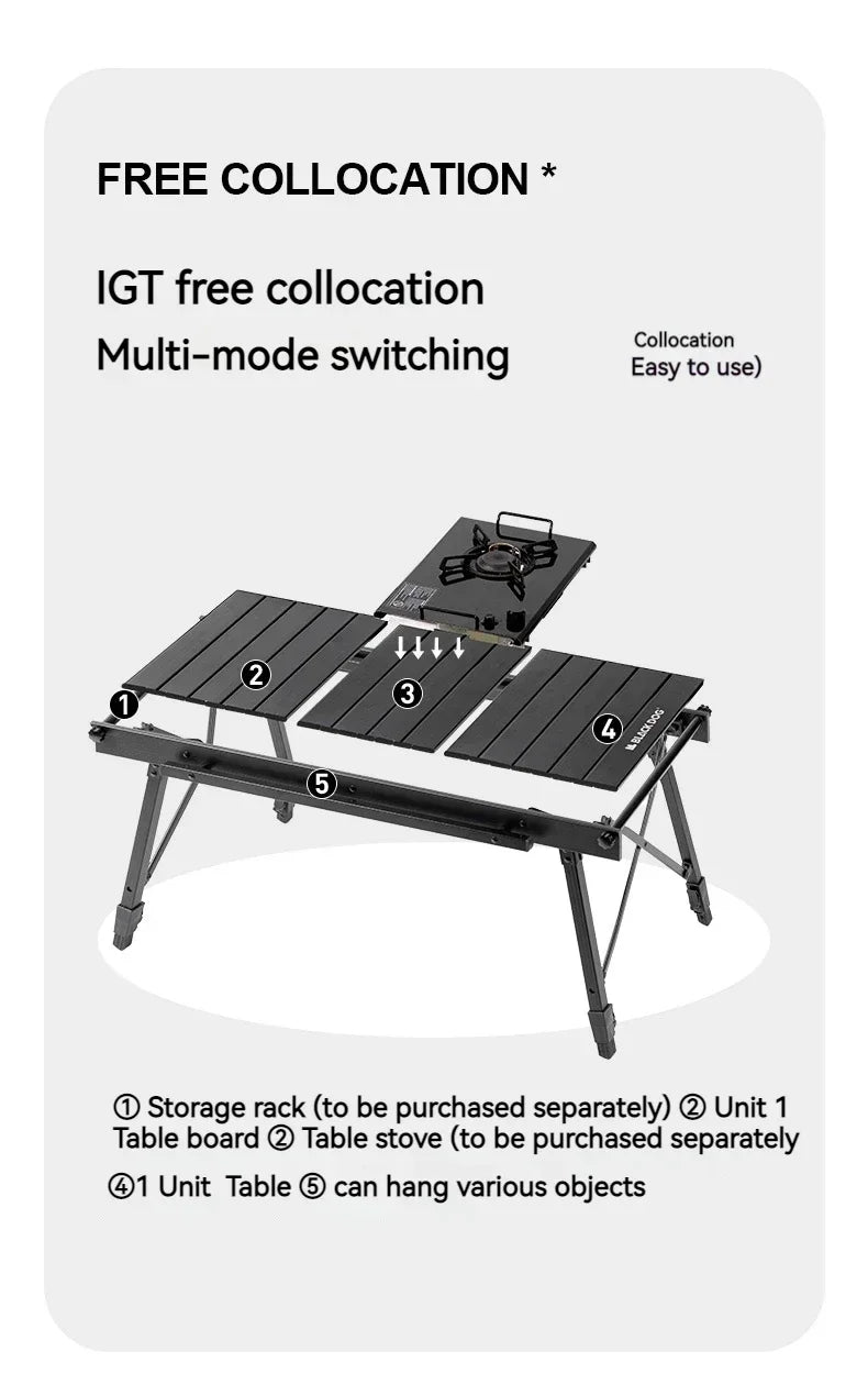 Blackdog Folding IGT Roll Table for Outdoor Camping Beach Removable Desktop Adjustable Height Aluminum Bearing 40kg Ultralight