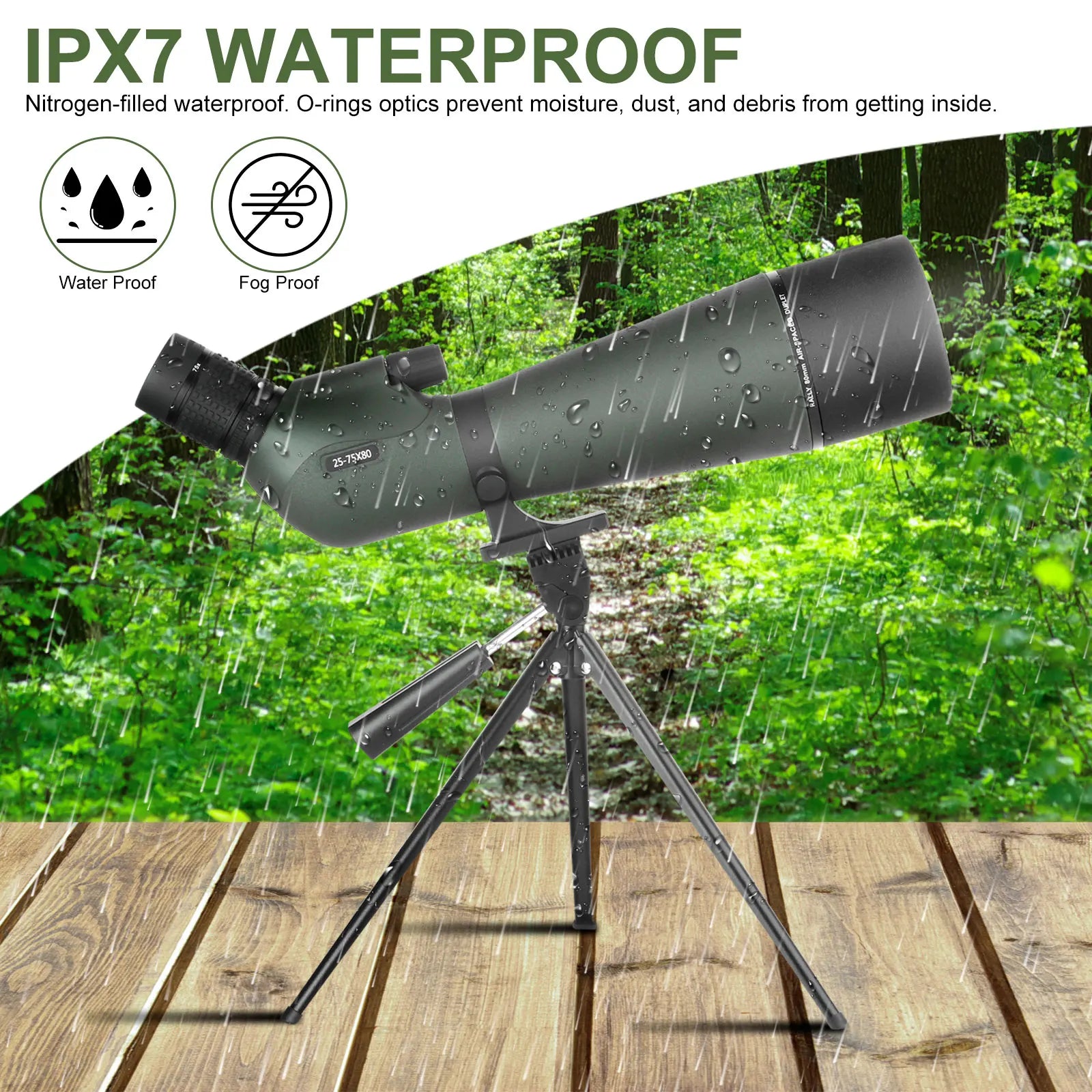 Xiyear 25-75x80 Zoom Telescope Spotting Scope Large Field Powerful Zoom FMC BAK4 IPX7 Waterproof For Birdwatching Hiking Camping