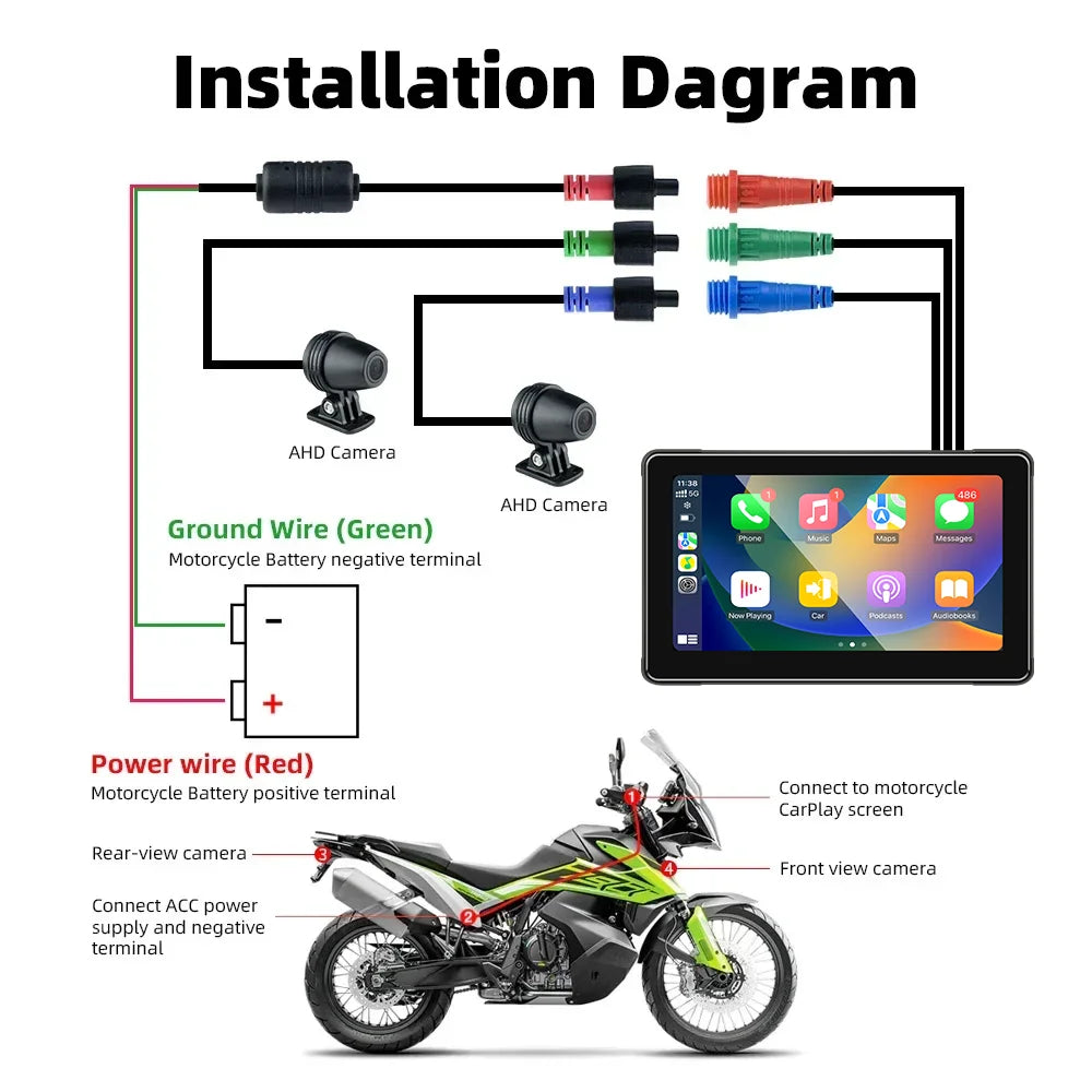 7 Inch Motorcycle Portable Navigation GPS Wireless Apple Carplay Android Auto IPX7 Waterproof Motorcycle BT Touch Screen Display