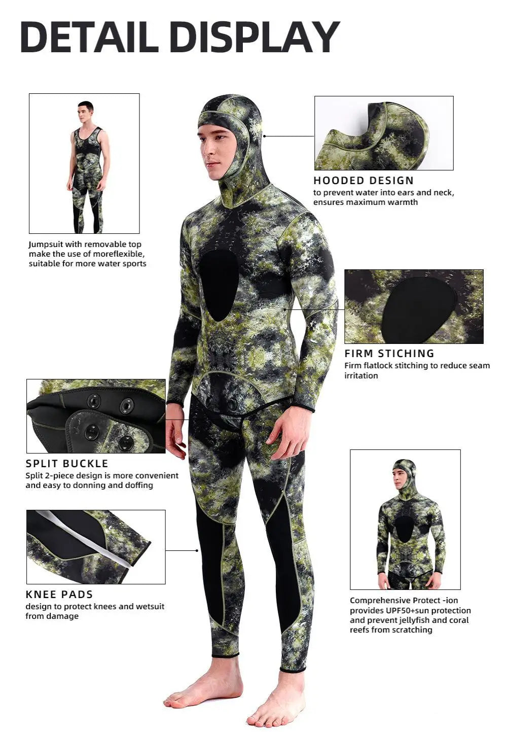 Camouflage SCR Neoprene 3mm Swim Wetsuits Men's Diving Suit Split Scuba Snorkel Swimsuit Spearfishing Surfing Jumpsuit Equipment