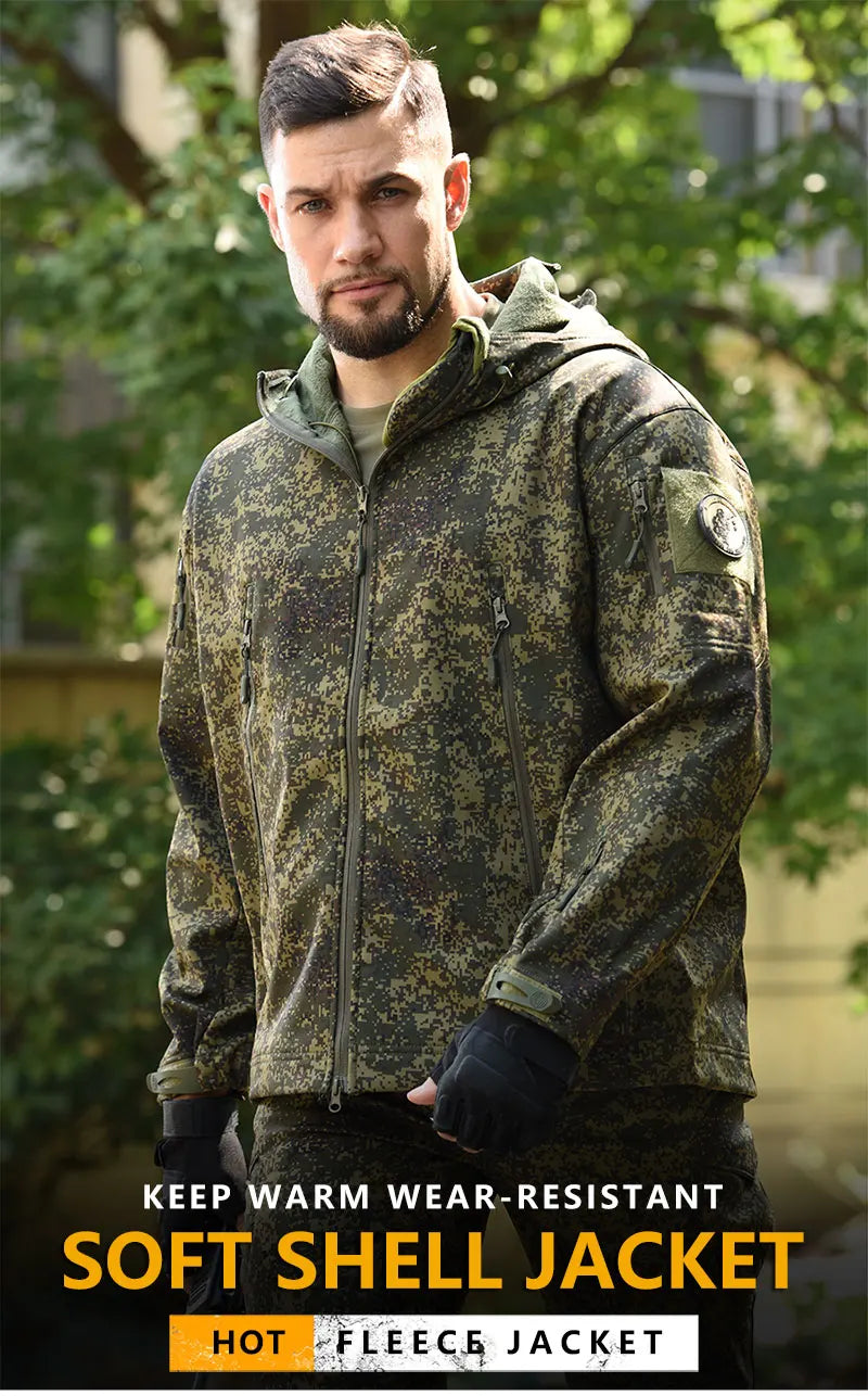 Waterproof Jacket Warm Windbreaker Men Clothing Soft Shell Hunting Coat Windproof Tactical Jackets Big Size Camouflage Jacket