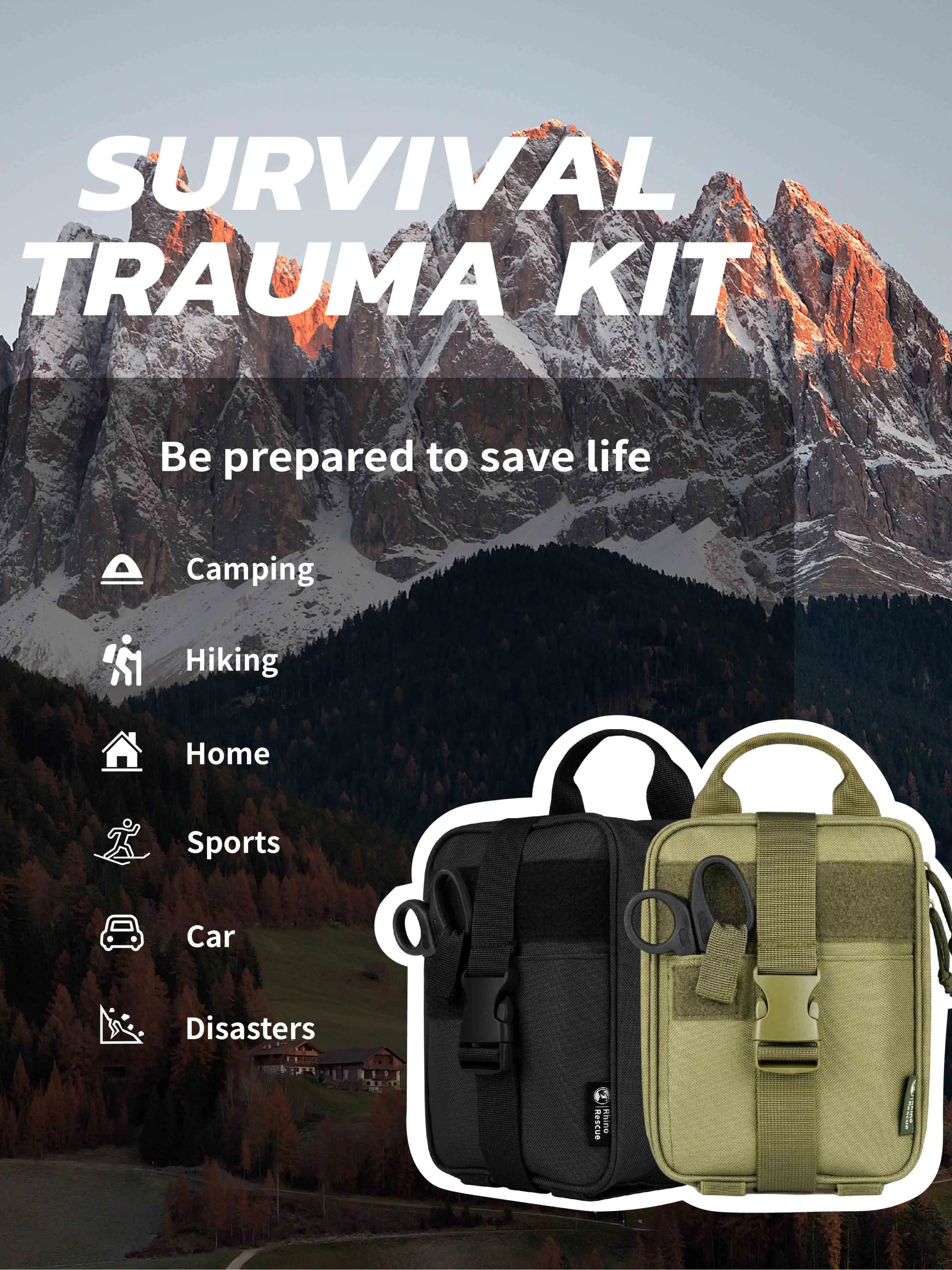 Rhino First Aid Survival Kit IFAK Pouch Supplied Camping Kit with 20 EMT Items For Emergency Outdoors