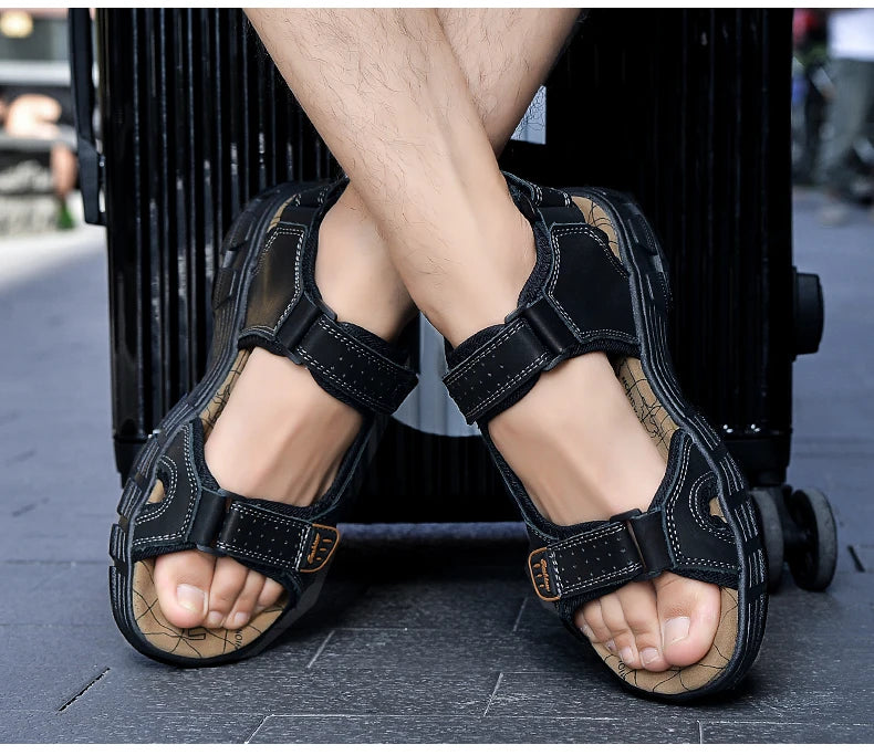 Genuine Leather Men's Sandals Summer Leisure Men Shoes High Quality Soft Casual Sandals for Men Beach Hiking Men's Shoes Size 46