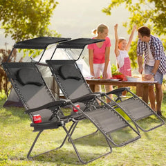 Outdoor Table Chair Set, Wicker Furniture OutdoorBlack Folding Recliner  Lounge Chair with Shade Canopy Cup Holder, Beach Chair