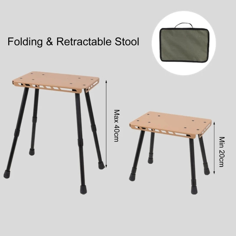 2 in 1 Folding Table Stool Camping Outdoor Practical Small Table Aluminum Alloys Folding Small Chair for Camping Picnics