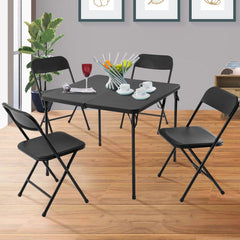 US  5 Piece Resin Card Folding Table and Four Folding Chairs Set, Black