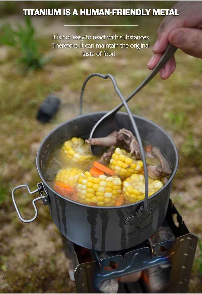 Boundless Voyage Outdoor Camping Titanium Cooking Pots Hanging Pot with Handle Picnic Hiking Kettle Cookware 1.3L 1.95L 2.9L