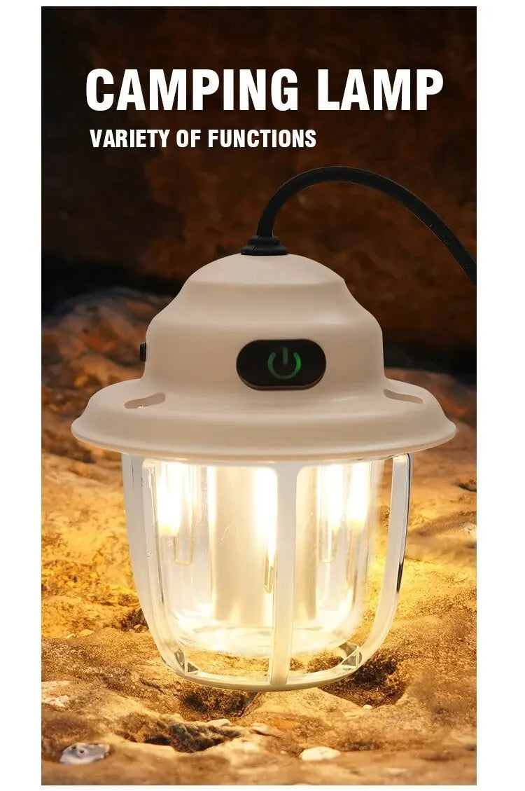 LED Camping Lamp 1200mAh Retro Hanging Tent Lamp 2700K/6500K Emergency Light Lantern IPX4 Waterproof Type C Charging for Outdoor