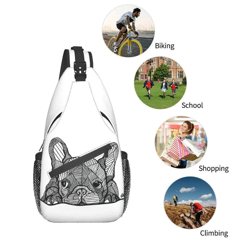 Casual French Bulldog Sling Bag for Cycling Camping Men's Frenchie Dog Lover Crossbody Chest Backpack Shoulder Daypack