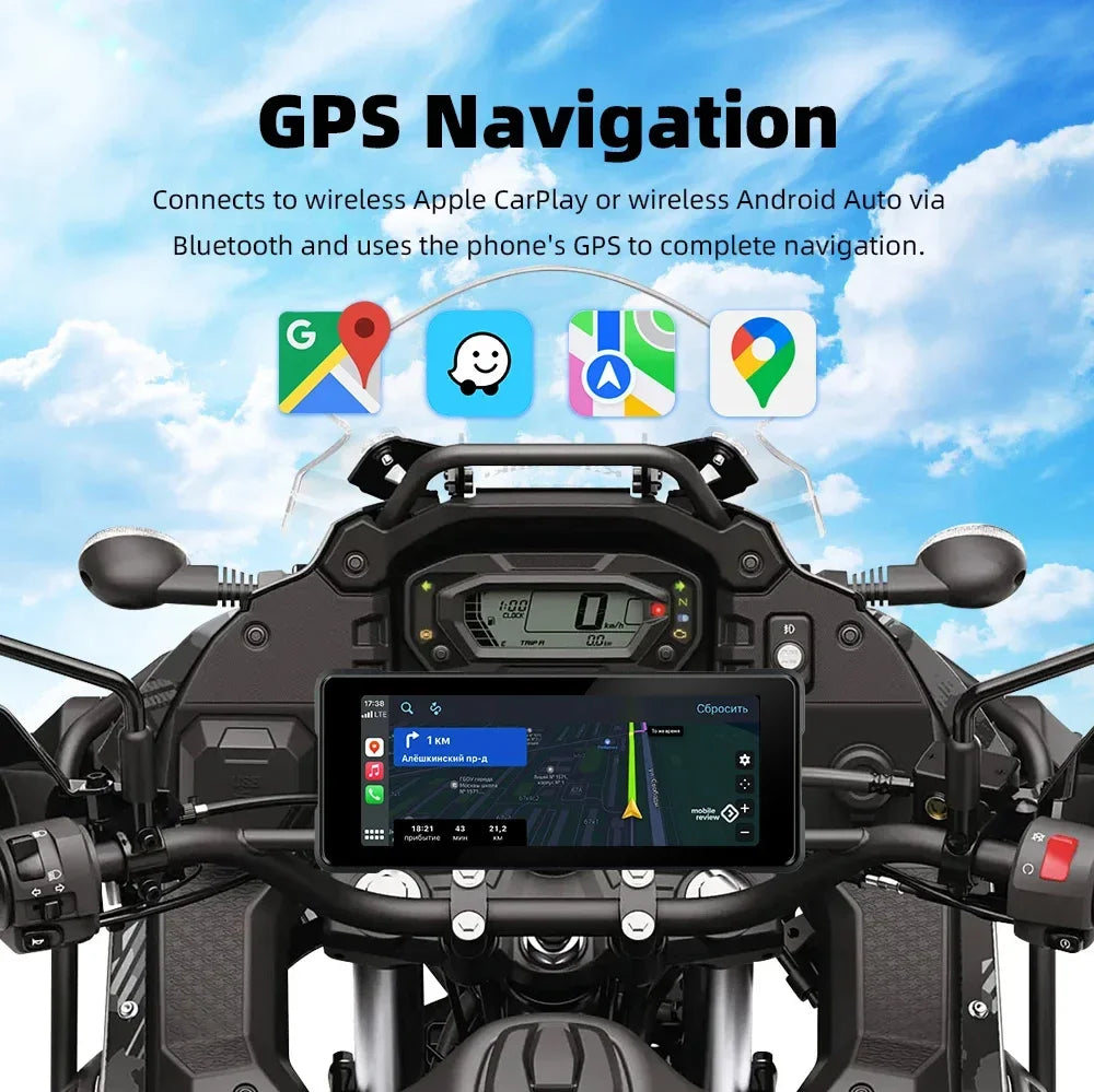 7 Inch Motorcycle Portable Navigation GPS Wireless Apple Carplay Android Auto IPX7 Waterproof Motorcycle BT Touch Screen Display