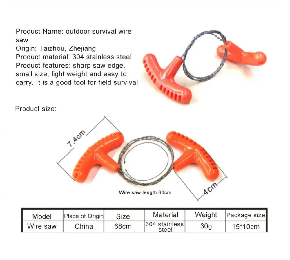 High-quality Multi-purpose Mini Pocket Wire Saw Stainless Steel Wire Saw Orange Outdoor Camping Emergency Survival Gear Tools