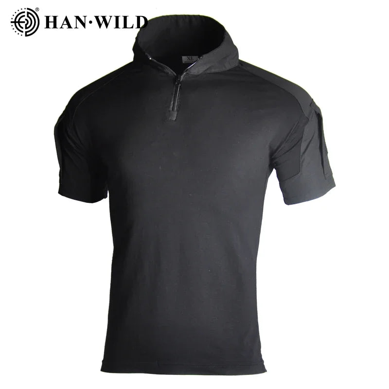 HAN WILD Camouflage Tees Men Tactical Shirt Cotton Climbing Shirts Combat T-Shirt Airsoft Paintball Camping Hunting Clothing