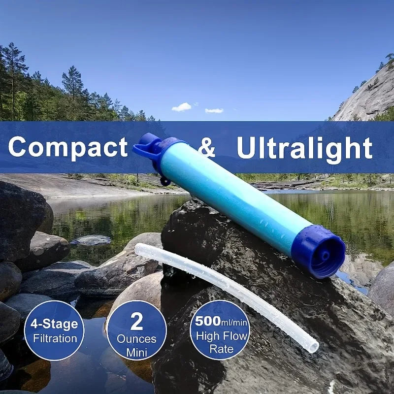 Outdoor water filter. Personal straw filtration. Emergency purifier. For camping, hiking, climbing, backpacking.