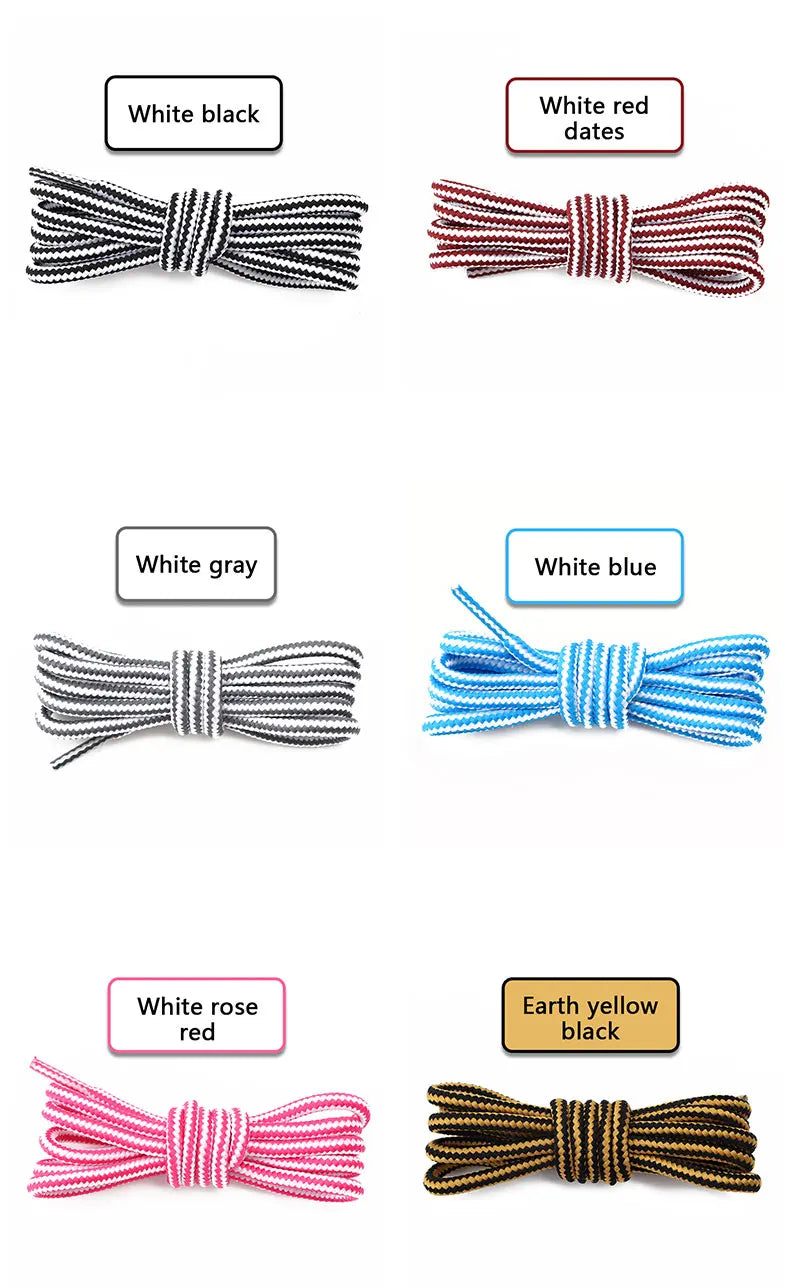 1Pair Boots Round Shoelaces Striped Double Color Shoe Laces Outdoor Hiking Leisure Shoe Lace Sneakers Casual Shoelace Accesories