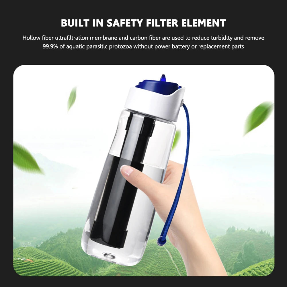 750ml Outdoor Water Filter Drinking System Bottle Survival Camping Water Filtration Bottle Purifier for Camping Hiking Traveling