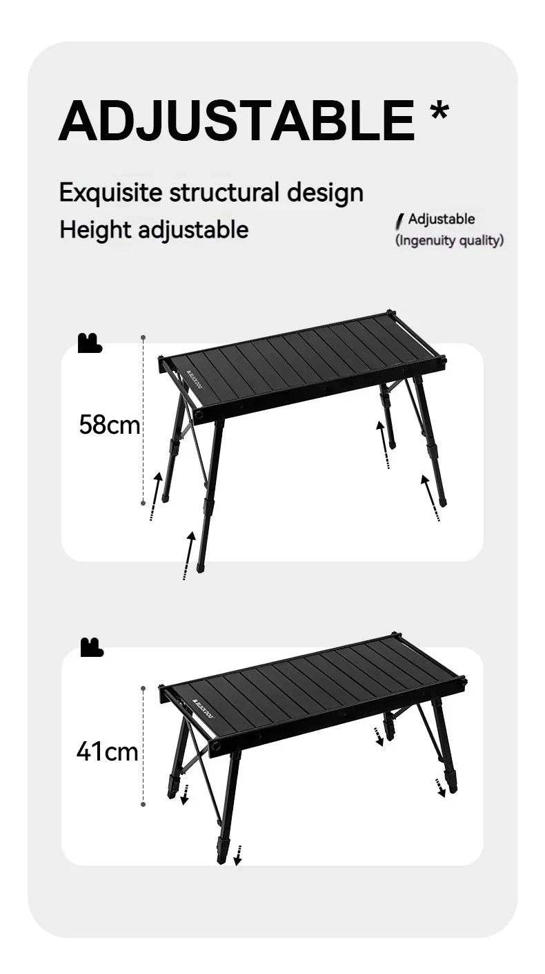 Blackdog Folding IGT Roll Table for Outdoor Camping Beach Removable Desktop Adjustable Height Aluminum Bearing 40kg Ultralight