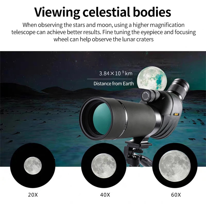 20-60x80mm Zoom Monocular Spotting Scope Powerful Telescope Bak4 Prism Waterproof For Camping Bird Watching Shooting