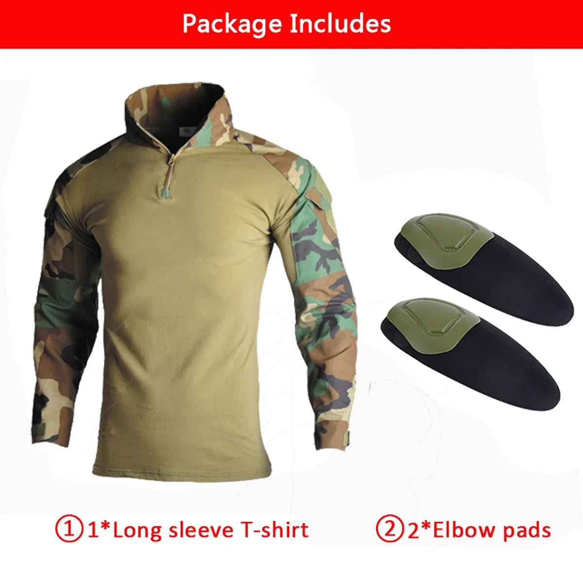 HAN WILD Hiking Combat Shirt with Pads Climbing Long Sleeve Men Camouflage Tactical Clothing Assault Shirts Camping Hunting