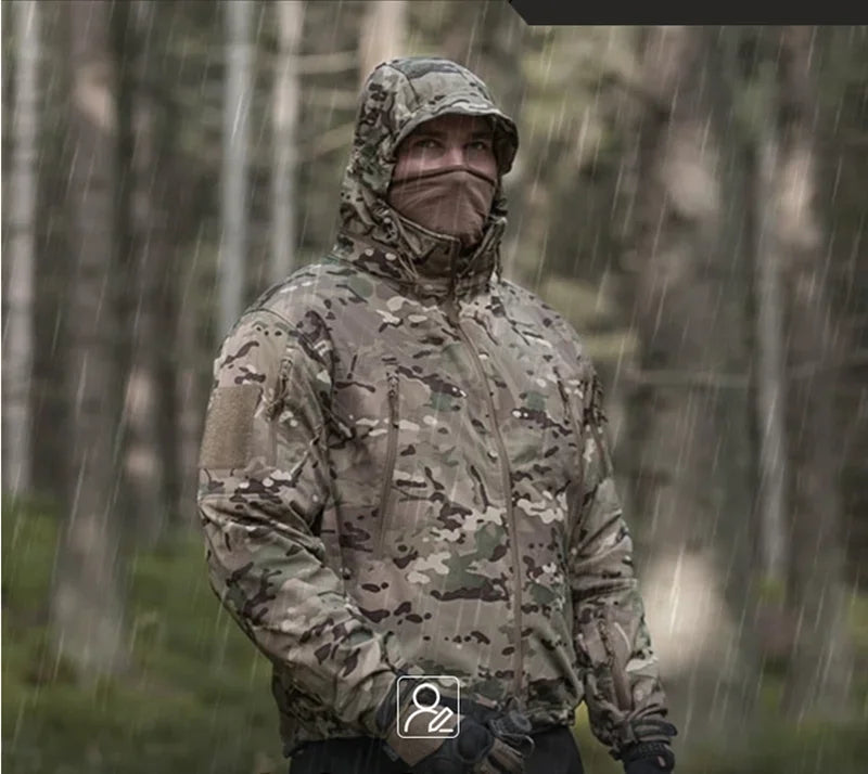 Winter Fleece Jacket Men Soft Shell Tactical Waterproof Camo Coat Airsoft Hunting Clothes Windbreakers Men Clothing