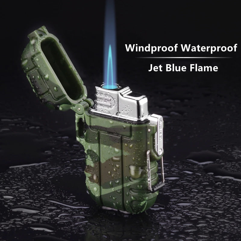 Outdoor Camping Wading Waterproof Lanyard Portable Jet Blue Flame Butane Gas Lighter Turbo Cigar Smoking Accessories Gadgets