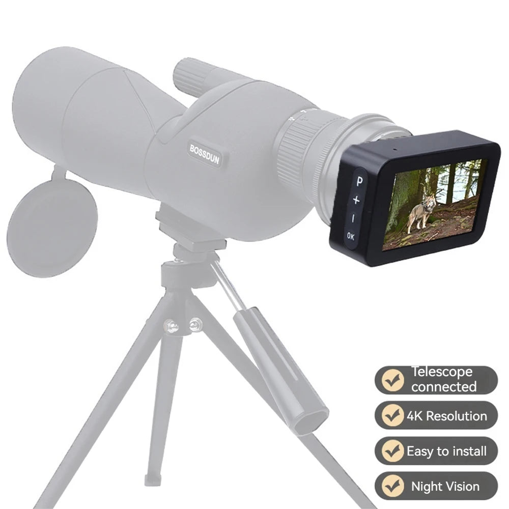 4K HD Digital Telescope Eyepiece Low Light Night Vision for Monocular Binocular Telescope Spotting Scope with 3 inch Screen