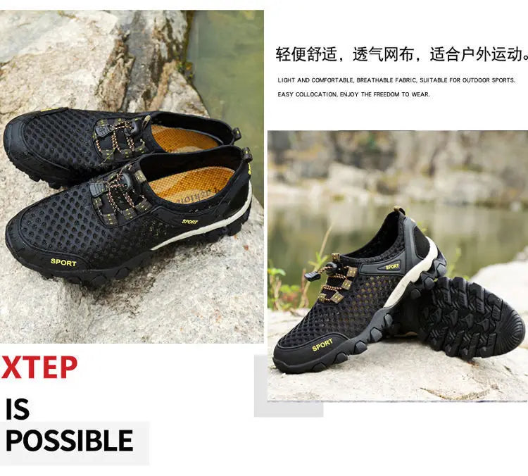 Men Sneakers Summer Wading Mesh Shoes Comfortable Slip on Outdoor Hiking Shoes Zapatos Hombre Casual Climbing Trekking Footwear