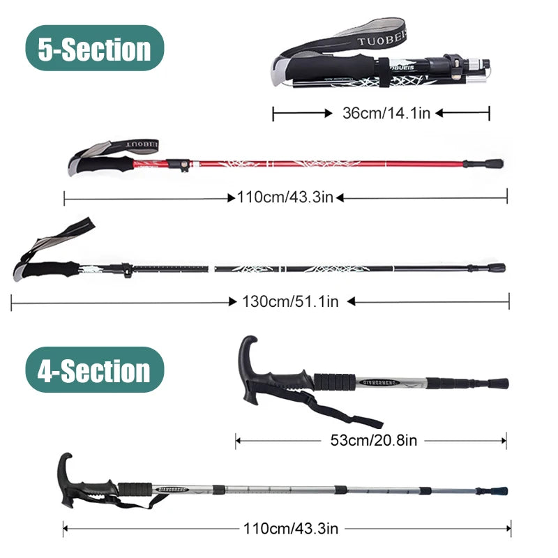 5-Section Portable Outdoor Fold Trekking Pole Walking Hiking Stick Telescopic Club For Nordic Elderly Camping Walking Poles