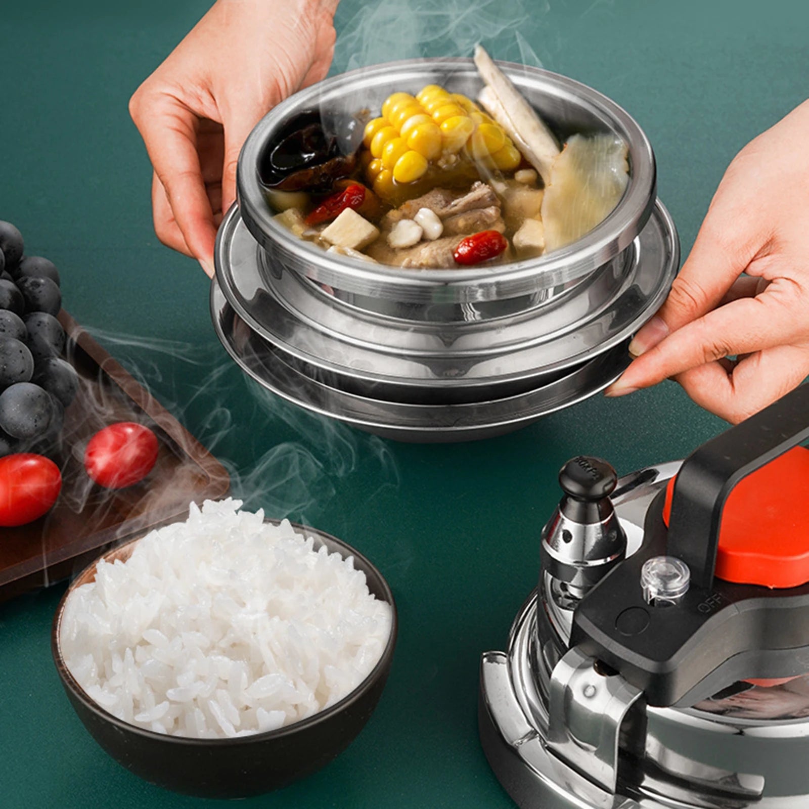 1.4L Outdoor Pressure Cooker MIni Electric Rice Cookers Cooking Pot Kitchen Cookware 5 Minutes Quickly Cooking for Camping