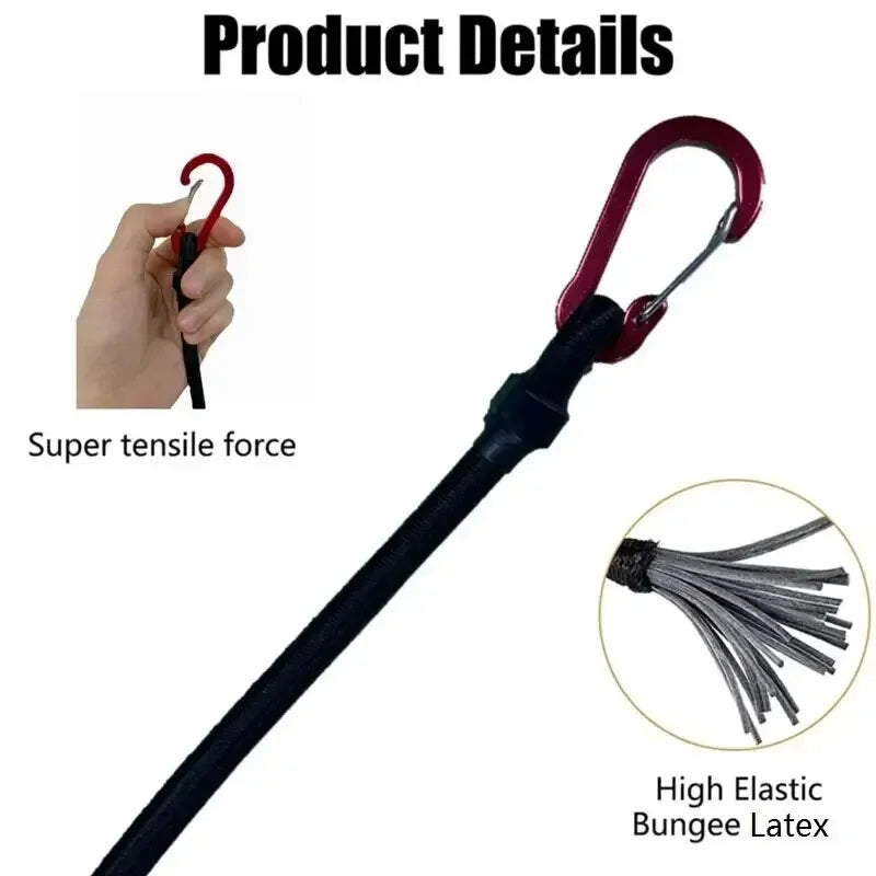 Heavy Duty Bungee Cord Elastic Tie Strap String Carabiner Hooks Kayak Cycling Luggage Packing Ropes Camping Accessories