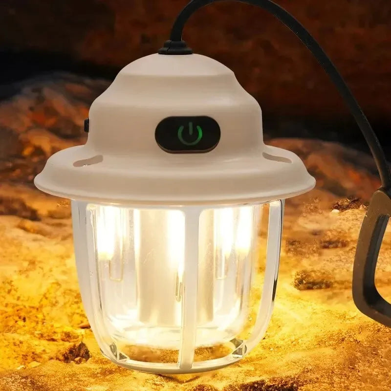 LED Camping Lamp 1200mAh Retro Hanging Tent Lamp 2700K/6500K Emergency Light Lantern IPX4 Waterproof Type C Charging for Outdoor