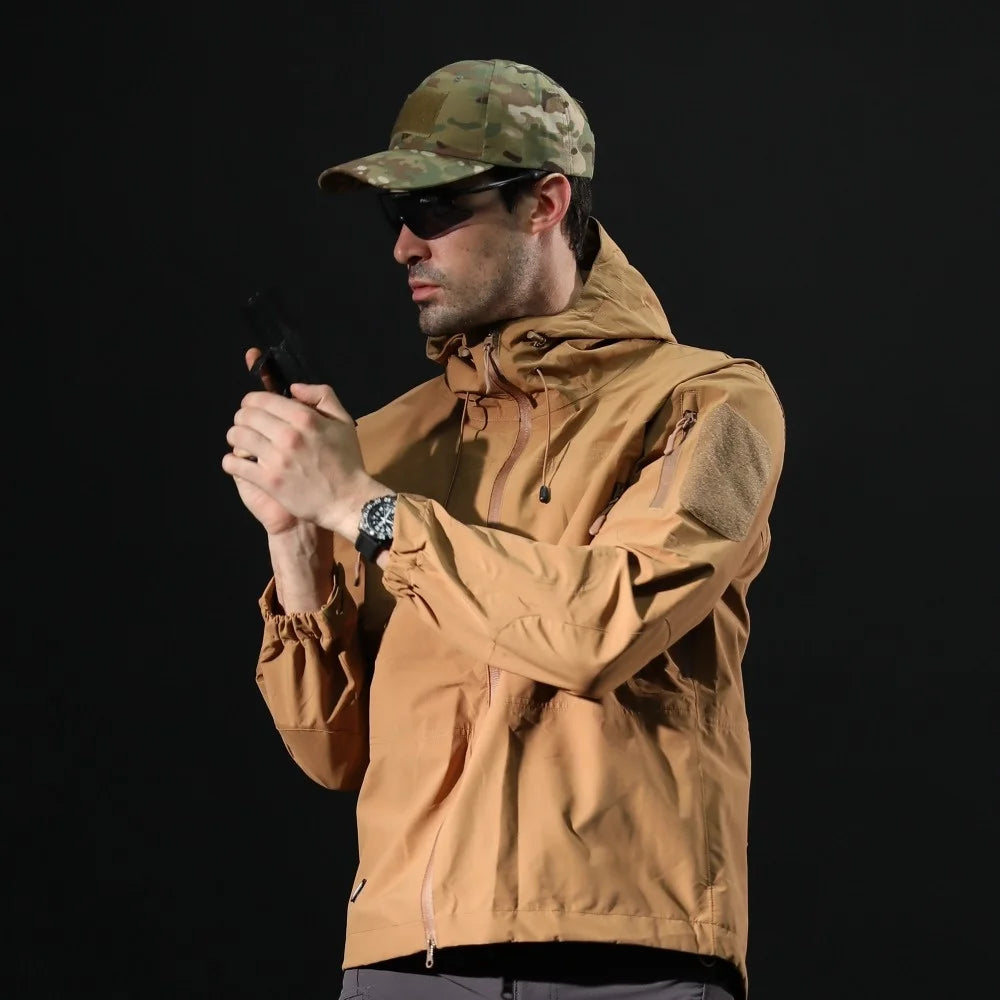 Outdoor Waterproof Hard Shell Tactical Jacket Spring Autumn Thin Breathable Camo Coat Men Climbing Army Training Combat Clothes