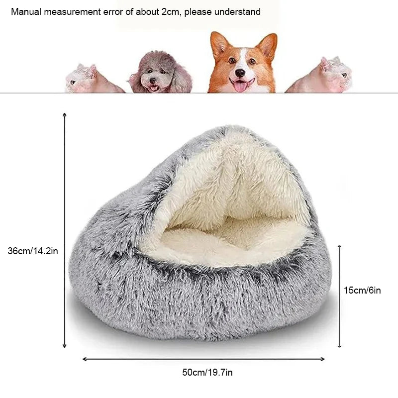 Plush Round Cat Bed Pet Mattress Warm Soft Comfortable Basket Cat Dog 2 in 1 Sleeping Bag Nest for Small Cat Puppy