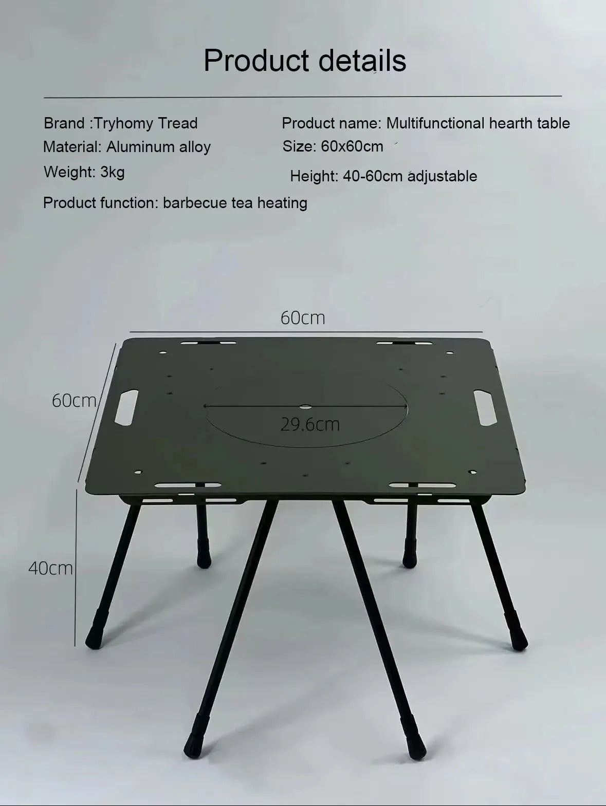 Tryhomy Aluminum Alloy Picnic Table Set  Ultraligh Folding Table 6 Adjustable Legs Desk Tactical IGT Table Outdoor BBQ