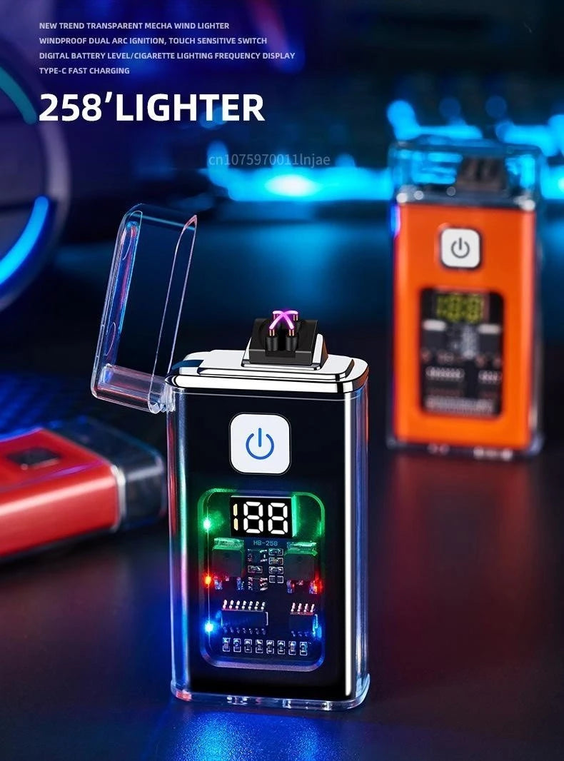 Stylish USB Rechargeable Electric Lighter Cool Windproof Dual ARC Plasma Lighters for Men Outdoor Camping Gadgets Fire Starter