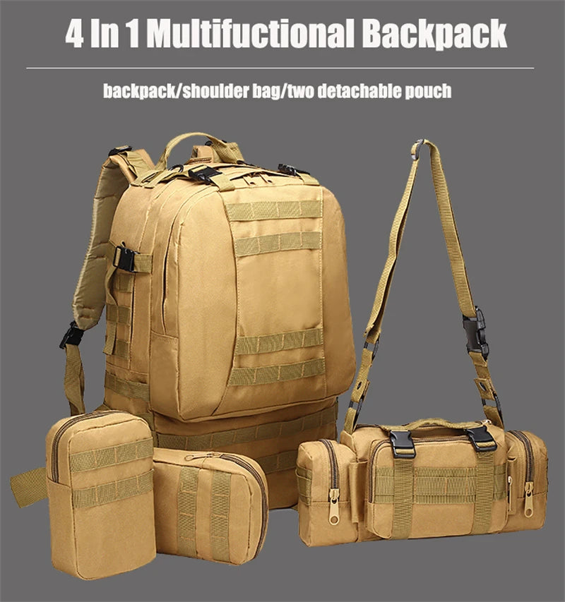 4 in 1 Backpack 55L Tactical Backpack Bag Rucksack Outdoor Sport Bag Men Camping Hiking Travel Climbing Mochila