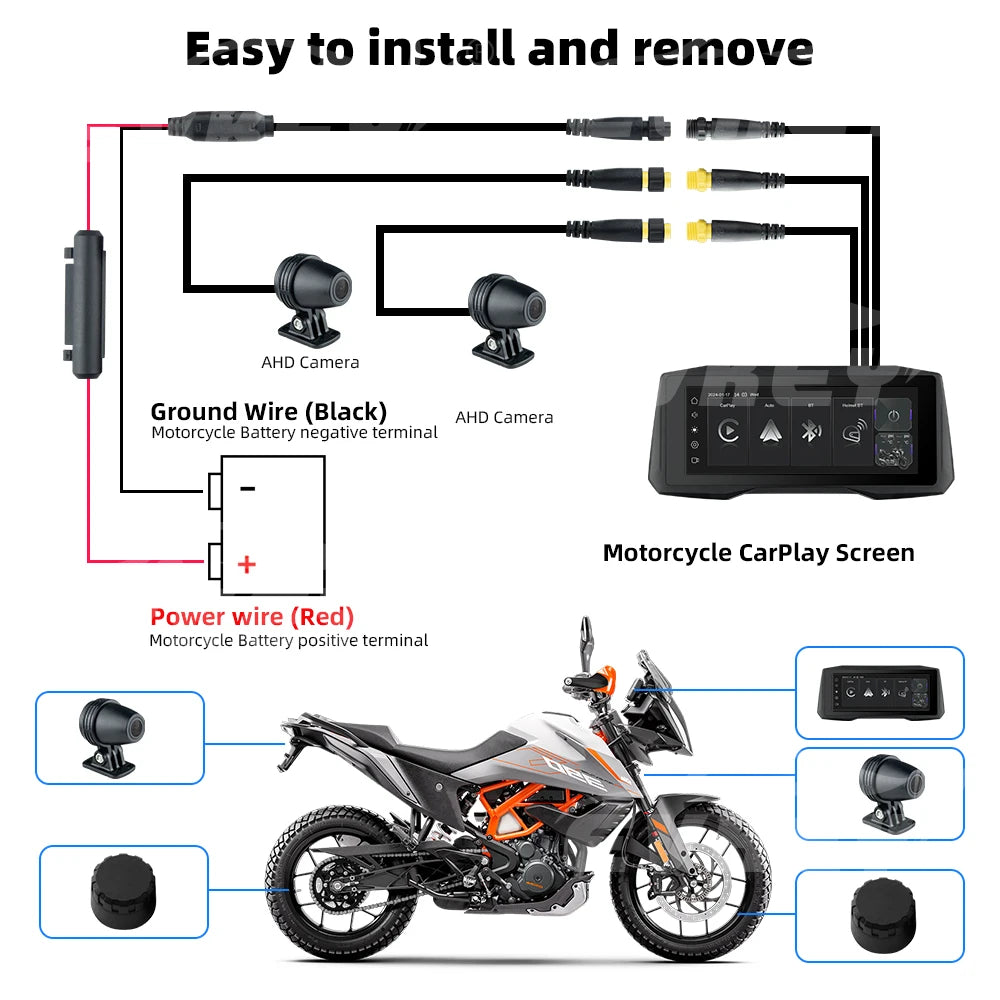 EVKEY New 7inch Motorcycle Navigation Wireless CarPlay Android Auto Airplay Display Screen Portable Motorcycle Monitor