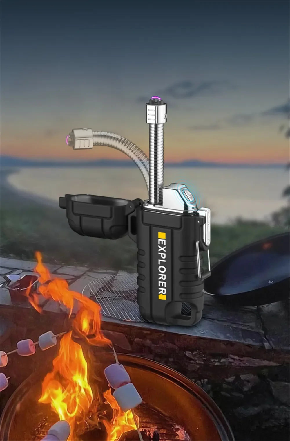 Outdoor Pendant Waterproof and Windproof Double Arc with USB Rechargeable Lighter Flameless Suitable for Camping Men's Tool