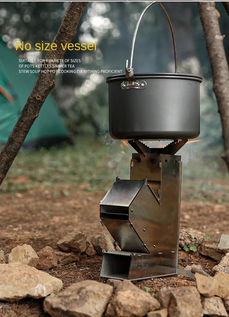 Outdoor Foldable Camping Wood Stove Lightweight Stainless Steel Rocket Wood Burning Stove Suitable for Outdoor Camping Barbecue