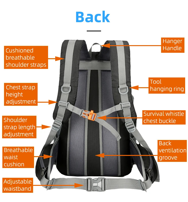 Outdoor Sports Short Distance Trip Backpack Mountaineering Duffel Bag Camping Travel Knapsack Climbing Hiking Hydration Rucksack