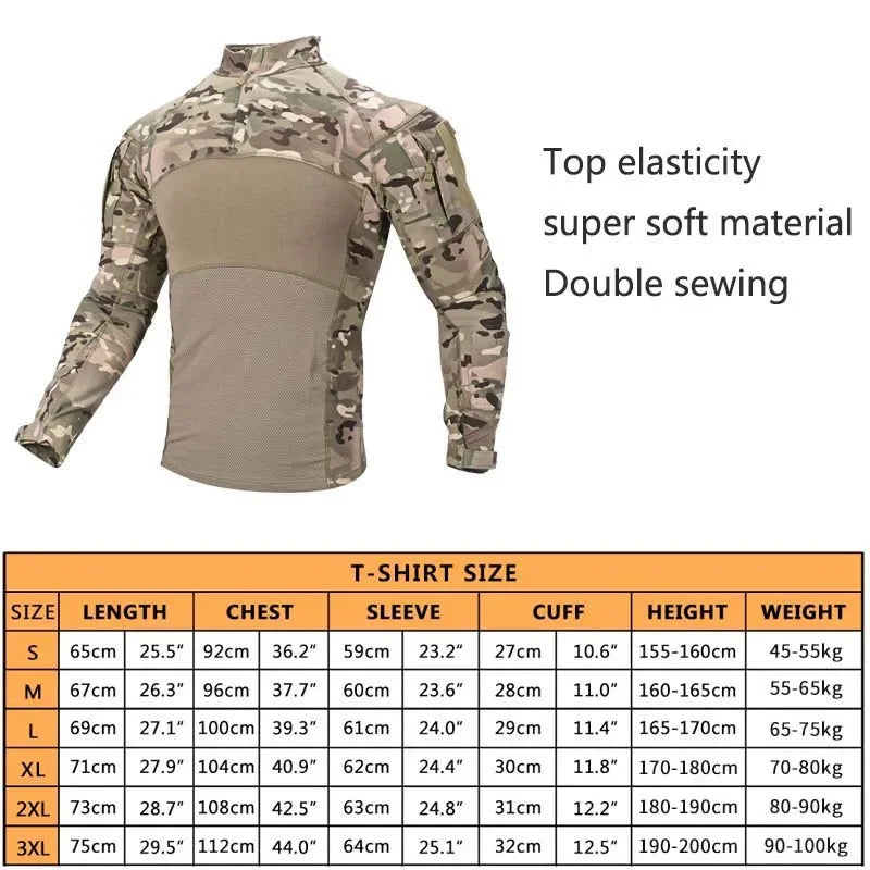 HAN WILD Tactical Shirt Men Clothing Elasticity Hunting Shirts Combat Shirt Camo Softair Climbing Shirt Hiking Camping Clothing