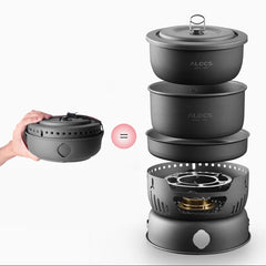 ALOCS 2-4 Person Outdoor Cookware Camping Alcohol Stove Cook Set for Camping Hiking Picnic Stove with Gripper Pot