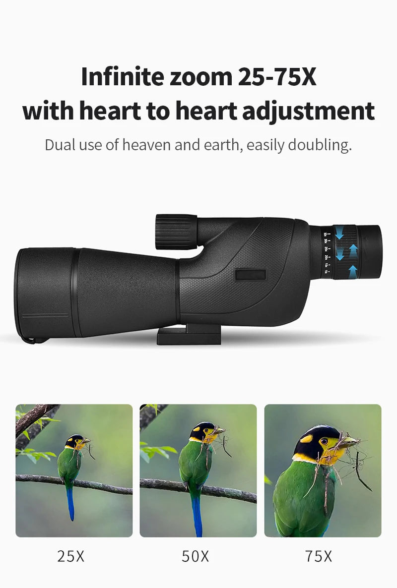 25-75x60 Spotting Scope Zoom Monocular Powerful Telescope Bak4 Prism ED Lens For Outdoor Camping Bird Watching Shooting