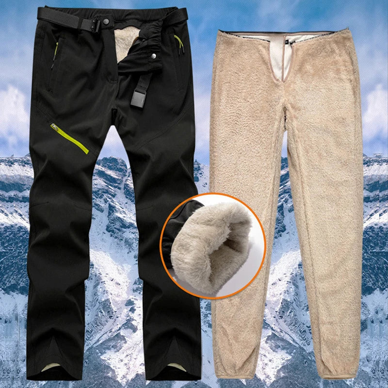 Ski Pants Men Women Outdoor Windproof Waterproof Warm 2 in 1 Fleece Pants Thick Warm Trousers Trekking Hiking Pants Ski Clothing