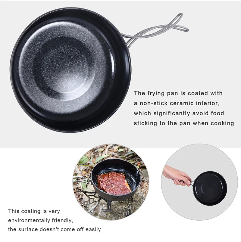 Boundless Voyage Outdoor Camping Titanium Pot Pan Kettle Set Travel Portable Cookware Steamer Pot Cooking Mess Kit for 1-4 Man