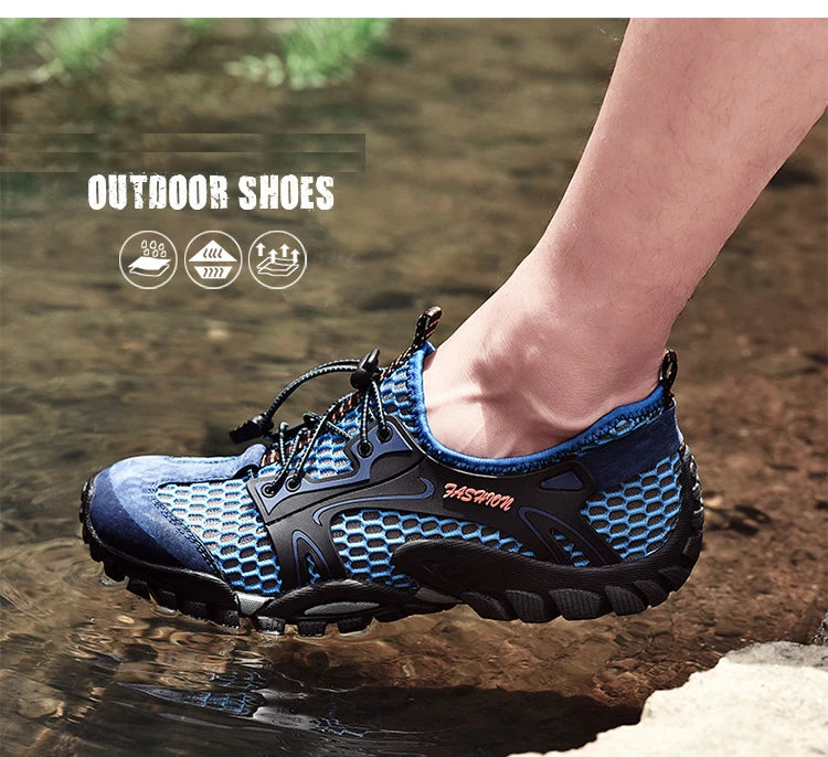 Men Sneakers Summer Wading Mesh Shoes Comfortable Slip on Outdoor Hiking Shoes Zapatos Hombre Casual Climbing Trekking Footwear