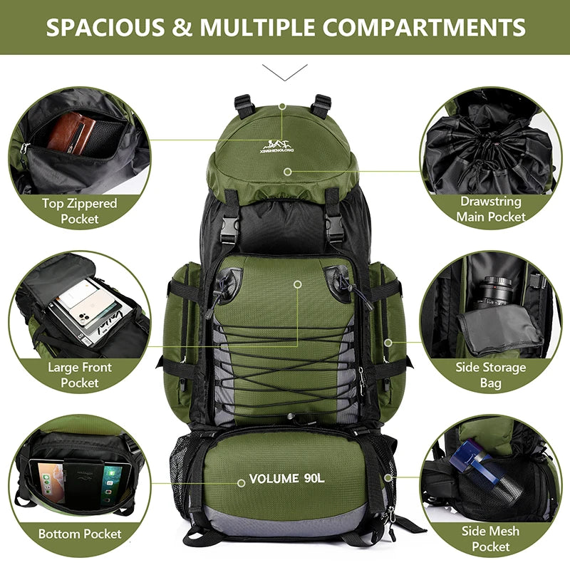 90L Travel Bag Camping Backpack Hiking Climbing Bags Mountaineering Large Capacity Sport Bag Outdoor Men Luggage Rucksack Molle