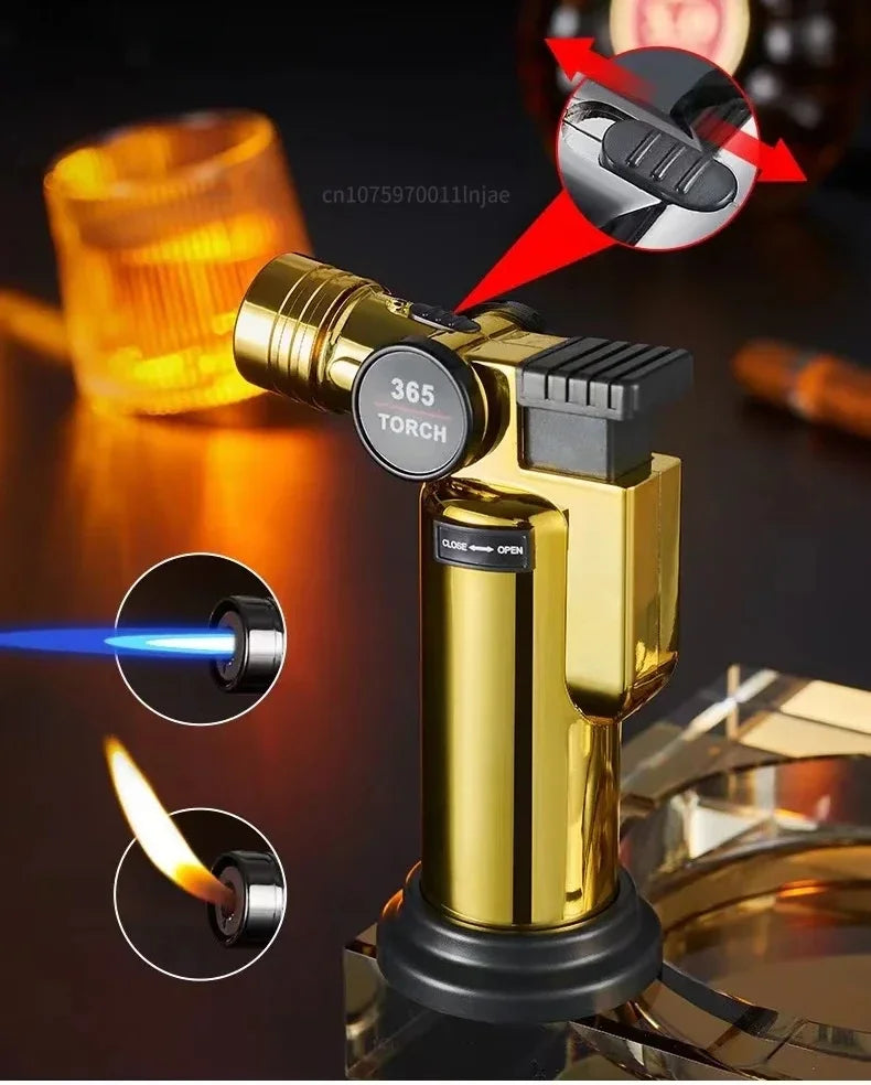 New Metal Double Flame Cigar Lighter Windproof Butane Gas Lighter Outdoor Camping Kitchen Barbecue Torch Lighter