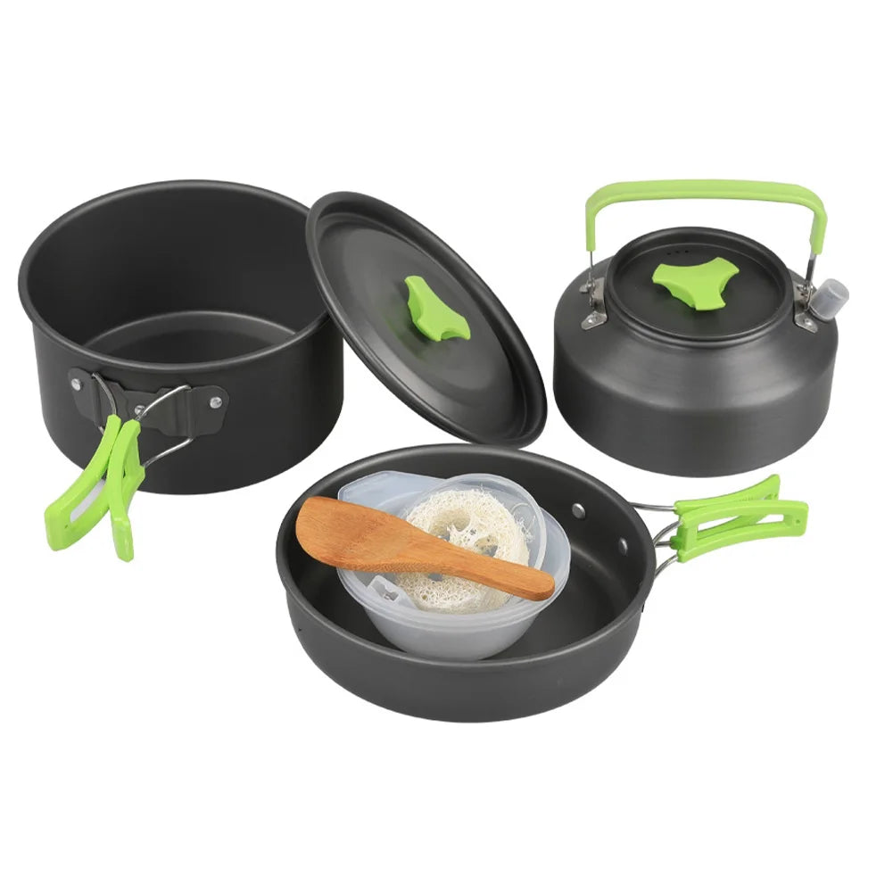 1 Set Outdoor Camping Cookware DS310 Picnic Cooking Set With Cooking Pot Frying Pan Kettle Plastic Bowl Spoon Dropship