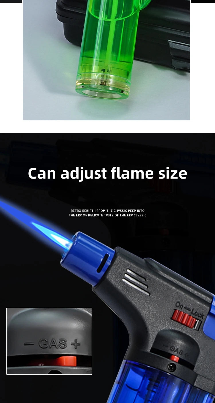 Portable Transparent Oil Tank High-capacity Butane Gas Windproof Jet Flame Torch Lighters  Outdoor Camping BBQ Cigar Lighter