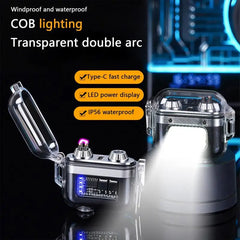 Waterproof Lighter Double Arc Mini Electronic Windproof Lighter Electric Transparent USB Rechargeable Lighters Outdoor Camping